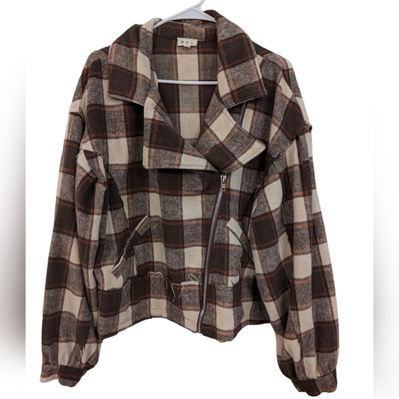 POL Brown Checkered Moto Jacket Sz Medium - Picture 3 of 9